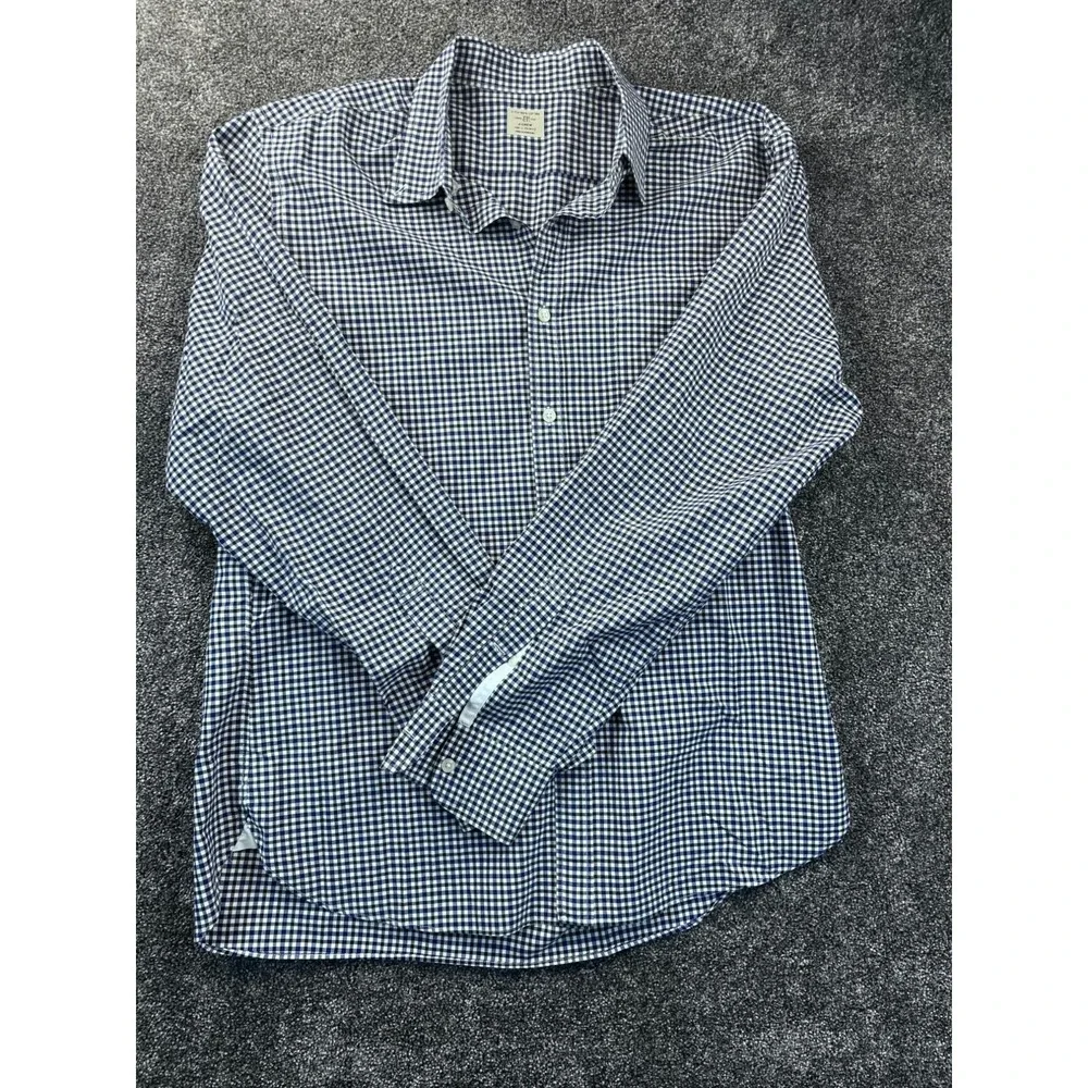 J.Crew Mens Blue & White‎ Gingham Long Sleeve Cotton Shirt Size L Blue White